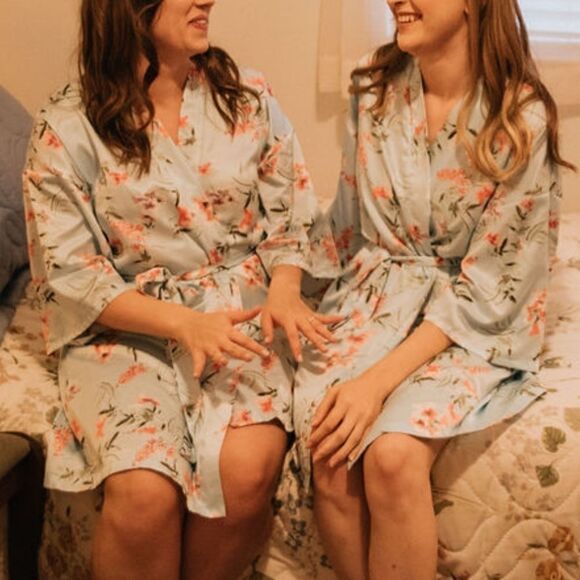 Apt. 9 Light Blue Floral Lace Satin Kimono Sleeve Robe - Picture 7 of 7